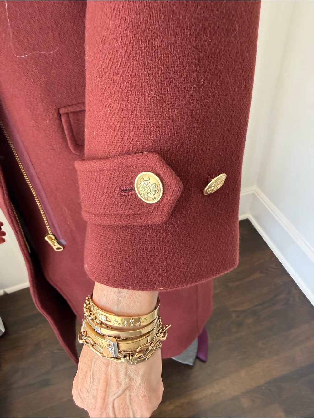 J. Crew Long Burgundy Trench Coat with Stand Collar - Picture 3 of 6
